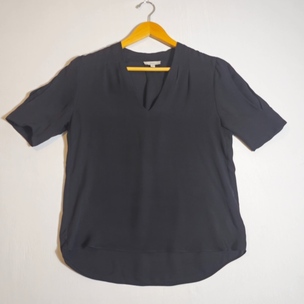 Joie Silk Blend V Neck Blouse Top Black Small Minimalist Dark Academia Chic S